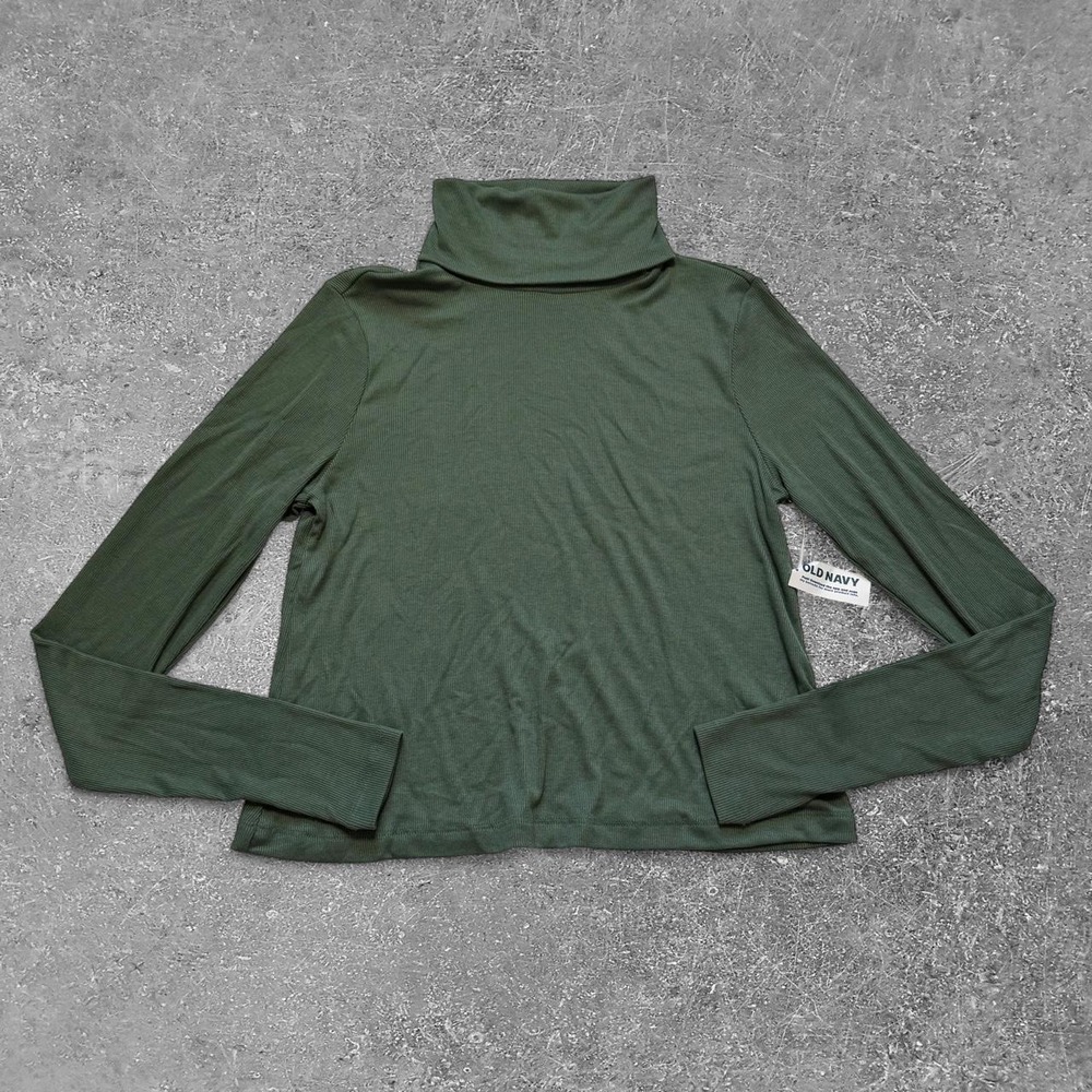 Old Navy Ultralite Go-Dry Ribbed Turtleneck Top Green XS NWT